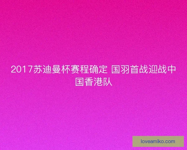 2017苏迪曼杯赛程确定 国羽首战迎战中国香港队